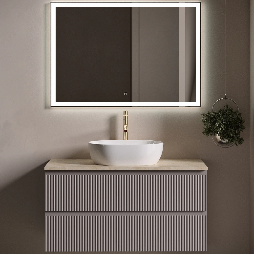 Тумба под столешницу Sancos Сноб Р / Snob R 99,5x44,5x50 подвесная, белый матовый / bianco, столешница с отверстием под смеситель, креман / kreman — МЕБ009763 — фото 2