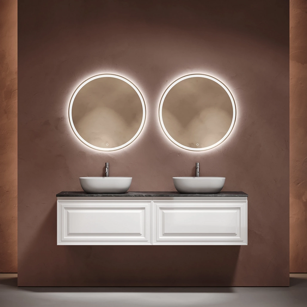 Тумба под столешницу Sancos Самая / Very 79x44,5x40,6 подвесная, белый матовый / bianco, столешница 160 см, с отверстием под смеситель, черное небо / black sky — МЕБ009667 — фото 2