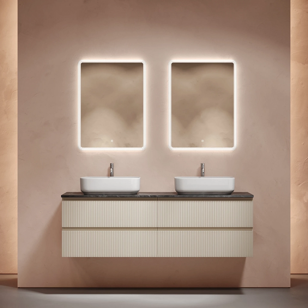 Тумба под столешницу Sancos Сноб T / Snob T 79x44,5x50 подвесная, бежевый матовый / beige soft, столешница 160 см, с отверстием под смеситель, черное небо / black sky — МЕБ009860 — фото 2