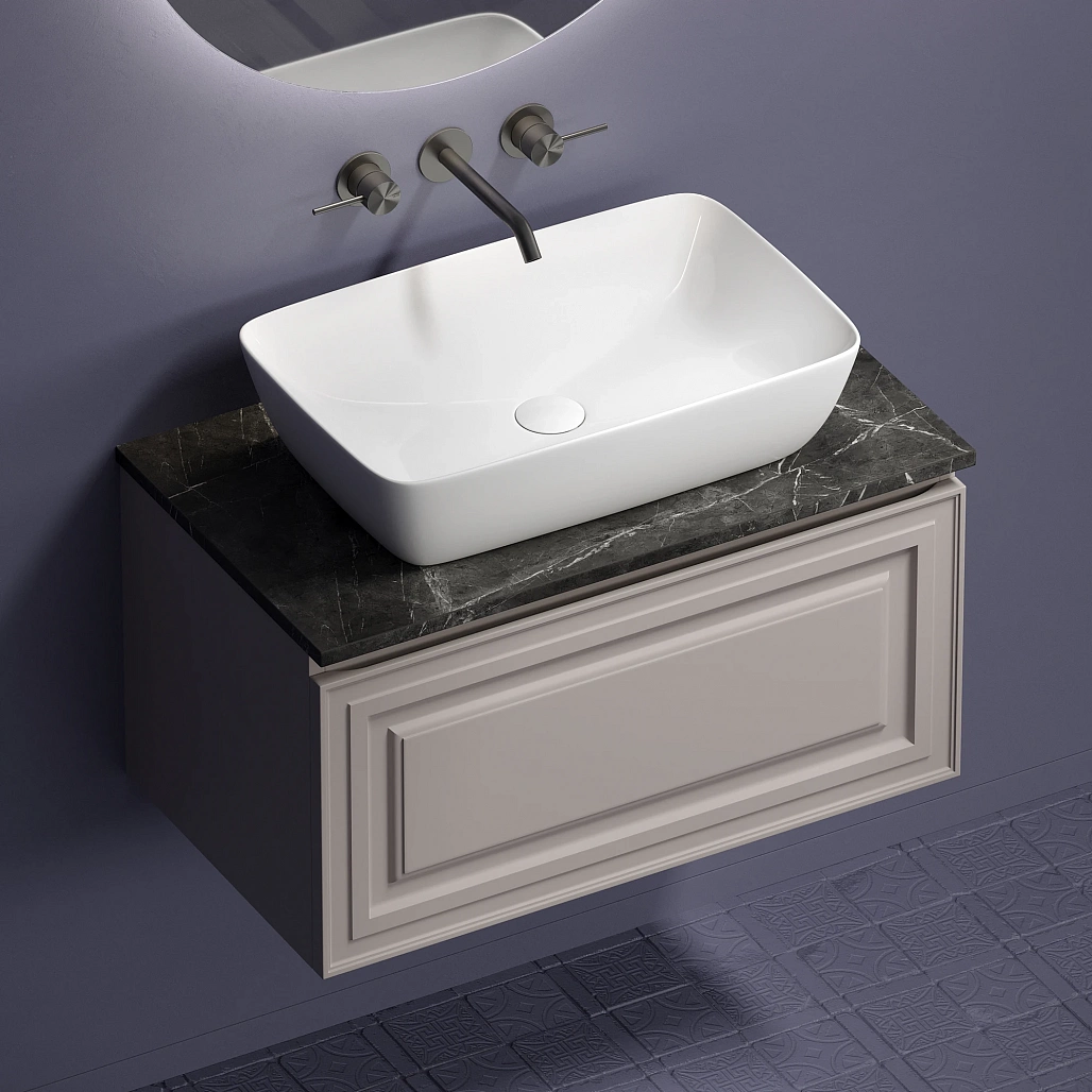 Тумба под столешницу Sancos Самая / Very 79x44,5x40,6 подвесная, пыльная роза / doha soft, столешница без отверстия под смеситель, черное небо / black sky — МЕБ009642 — фото 7