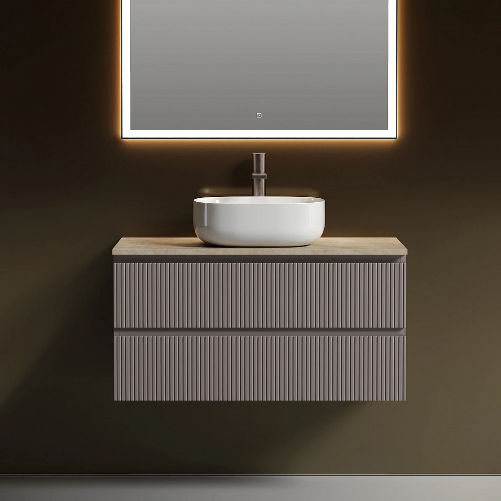 Тумба под столешницу Sancos Сноб T / Snob T 99,5x44,5x50 подвесная, пыльная роза / doha soft, столешница с отверстием под смеситель, креман / kreman — МЕБ009880 — фото 3