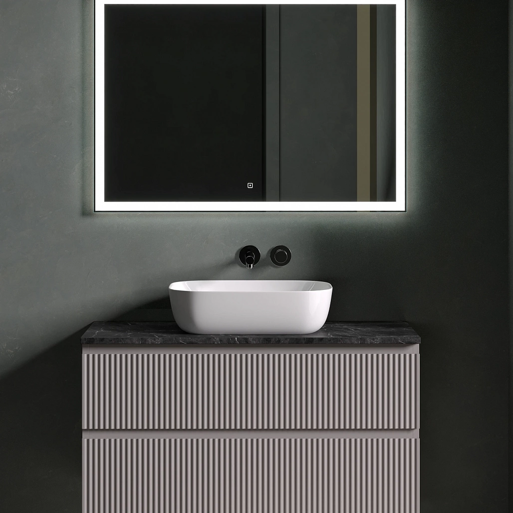 Тумба под столешницу Sancos Сноб Р / Snob R 99,5x44,5x50 подвесная, белый матовый / bianco, столешница без отверстия под смеситель, черное небо / black sky — МЕБ009761 — фото 2