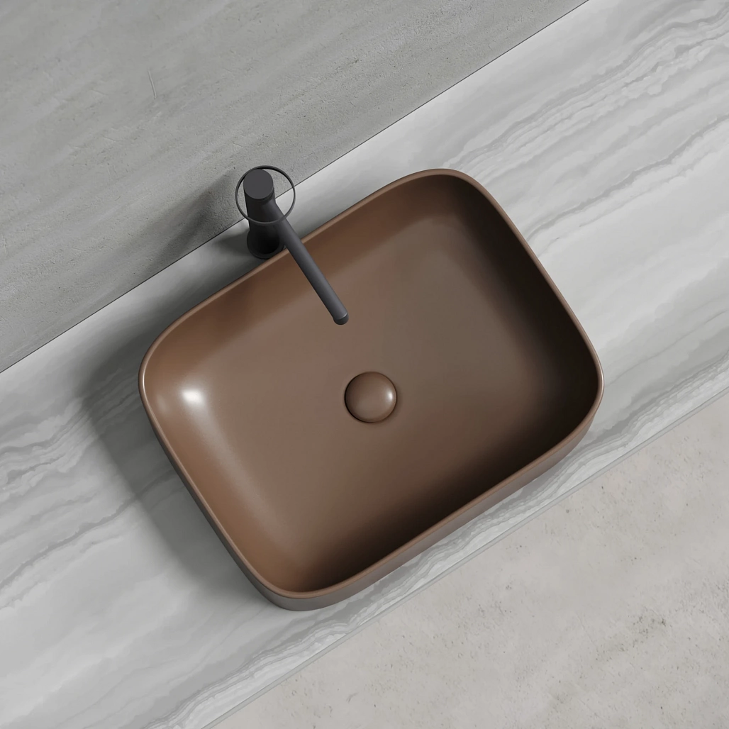 Раковина накладная Ceramicanova Элемент / Element 50,5x38x15 без перелива, прямоугольная, темно-коричневый матовый — РАК010126 — фото 4