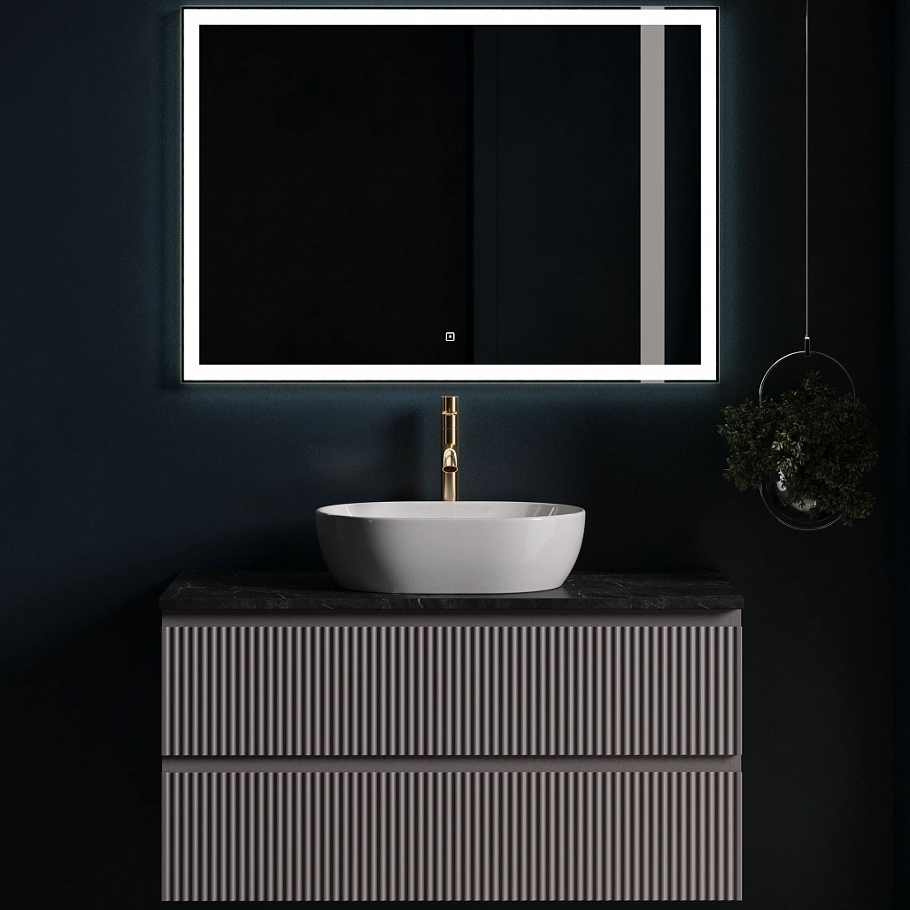 Тумба под столешницу Sancos Сноб Р / Snob R 99,5x44,5x50 подвесная, белый матовый / bianco, столешница с отверстием под смеситель, черное небо / black sky — МЕБ009492 — фото 2
