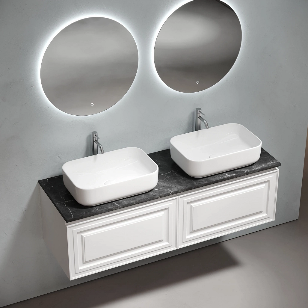 Тумба под столешницу Sancos Самая / Very 69x44,5x40,6 подвесная, белый матовый / bianco, столешница 140 см, с отверстием под смеситель, черное небо / black sky — МЕБ009659 — фото 3