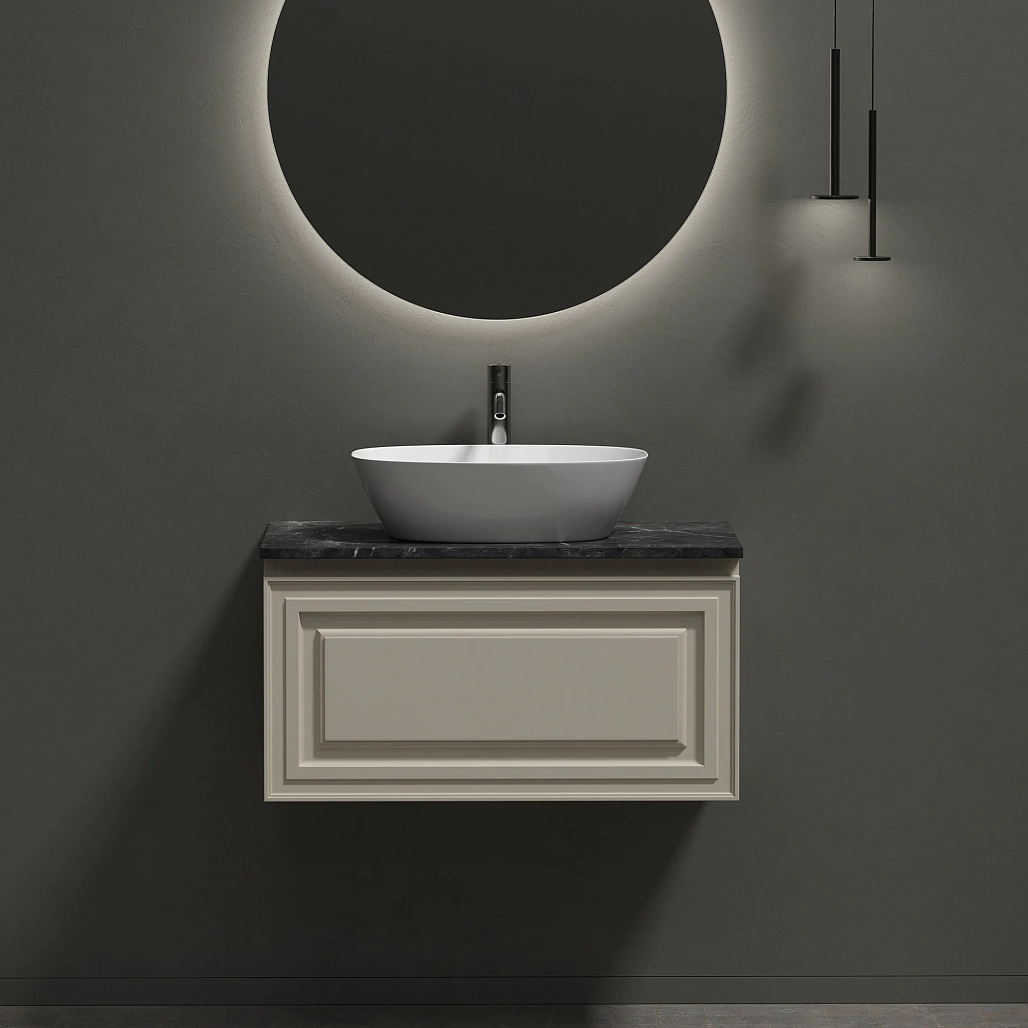Тумба под столешницу Sancos Самая / Very 79x44,5x40,6 подвесная, бежевый матовый / beige soft, столешница с отверстием под смеситель, черное небо / black sky — МЕБ009499 — фото 2
