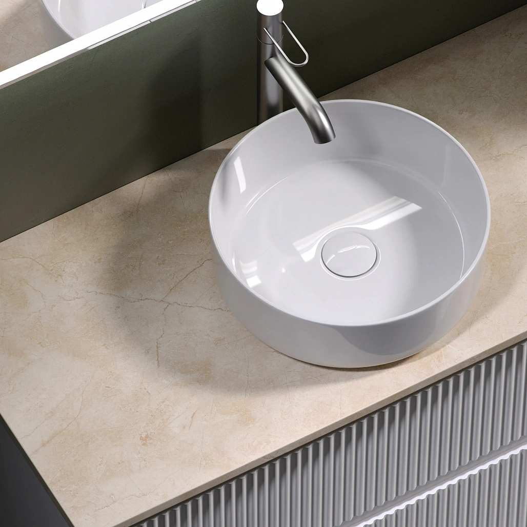 Тумба под столешницу Sancos Сноб Р / Snob R 99,5x44,5x50 подвесная, пыльная роза / doha soft, столешница с отверстием под смеситель, креман / kreman — МЕБ009490 — фото 8