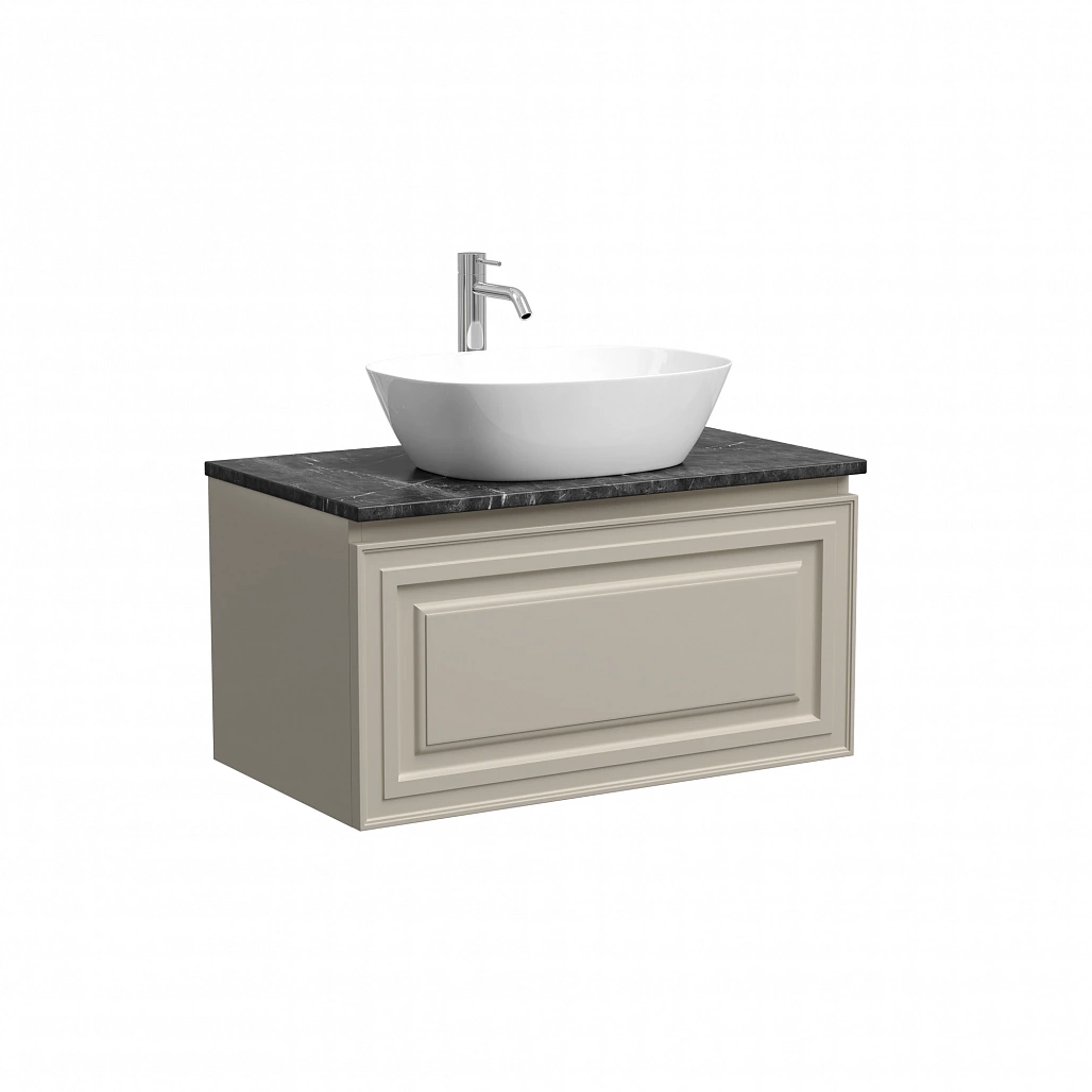 Тумба под столешницу Sancos Самая / Very 79x44,5x40,6 подвесная, бежевый матовый / beige soft, столешница с отверстием под смеситель, черное небо / black sky