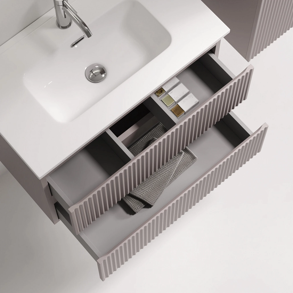 Тумба под раковину Sancos Сноб Р 390 / Snob R 390 69x39x50 подвесная, два ящика, пыльная роза / doha soft — МЕБ009298 — фото 6