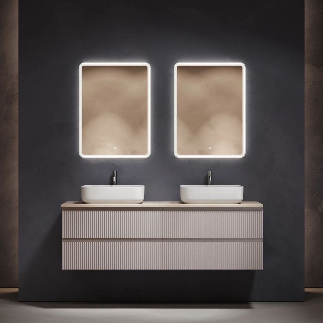 Тумба под столешницу Sancos Сноб Р / Snob R 79x44,5x50 подвесная, пыльная роза / doha soft, столешница 160 см, с отверстием под смеситель, креман / kreman — МЕБ009855 — фото 2