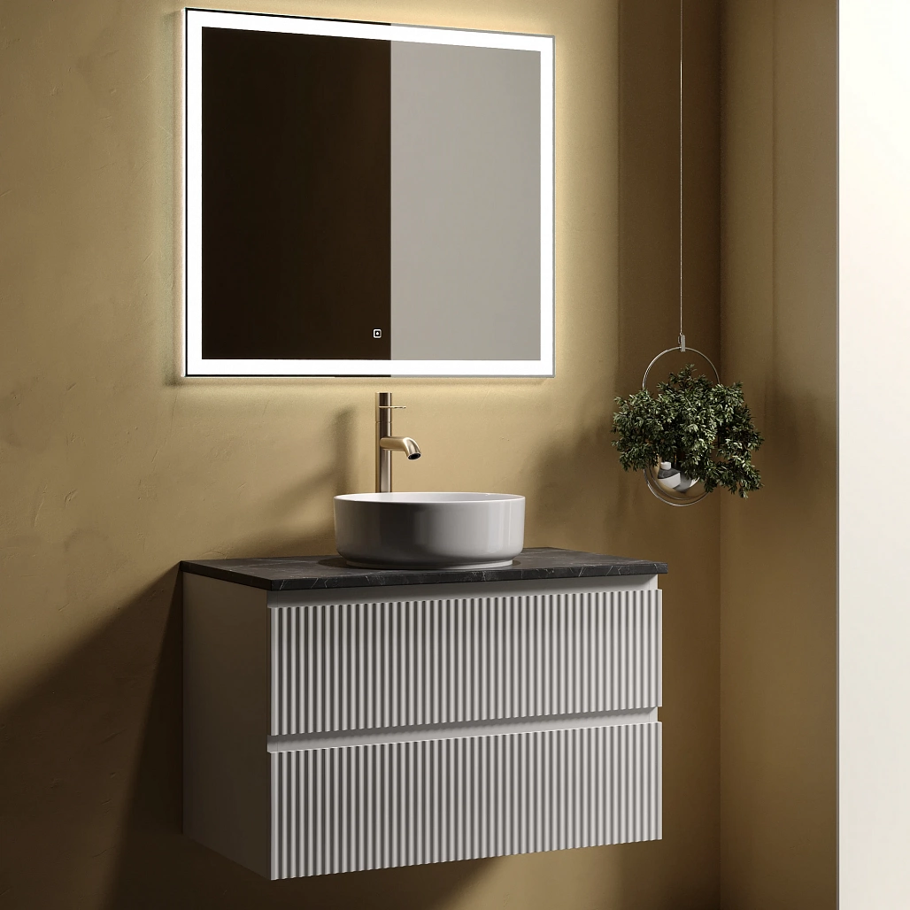 Тумба под столешницу Sancos Сноб Р / Snob R 79x44,5x50 подвесная, белый матовый / bianco, столешница с отверстием под смеситель, черное небо / black sky — МЕБ009753 — фото 5