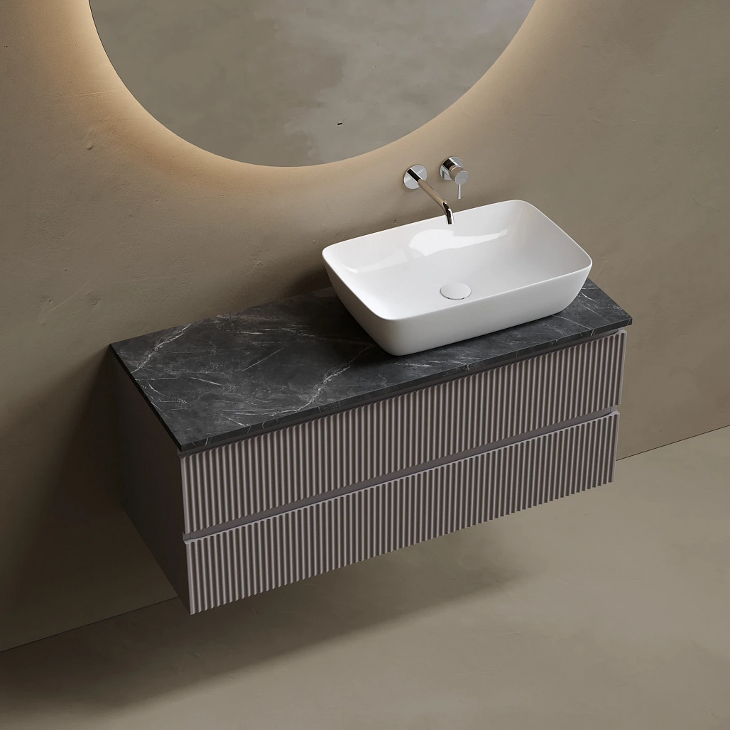 Тумба под столешницу Sancos Сноб Р / Snob R 119,5x44,5x50 правая, подвесная, темный антрацит матовый, столешница без отверстия под смеситель, черное небо / black sky — МЕБ009833 — фото 3
