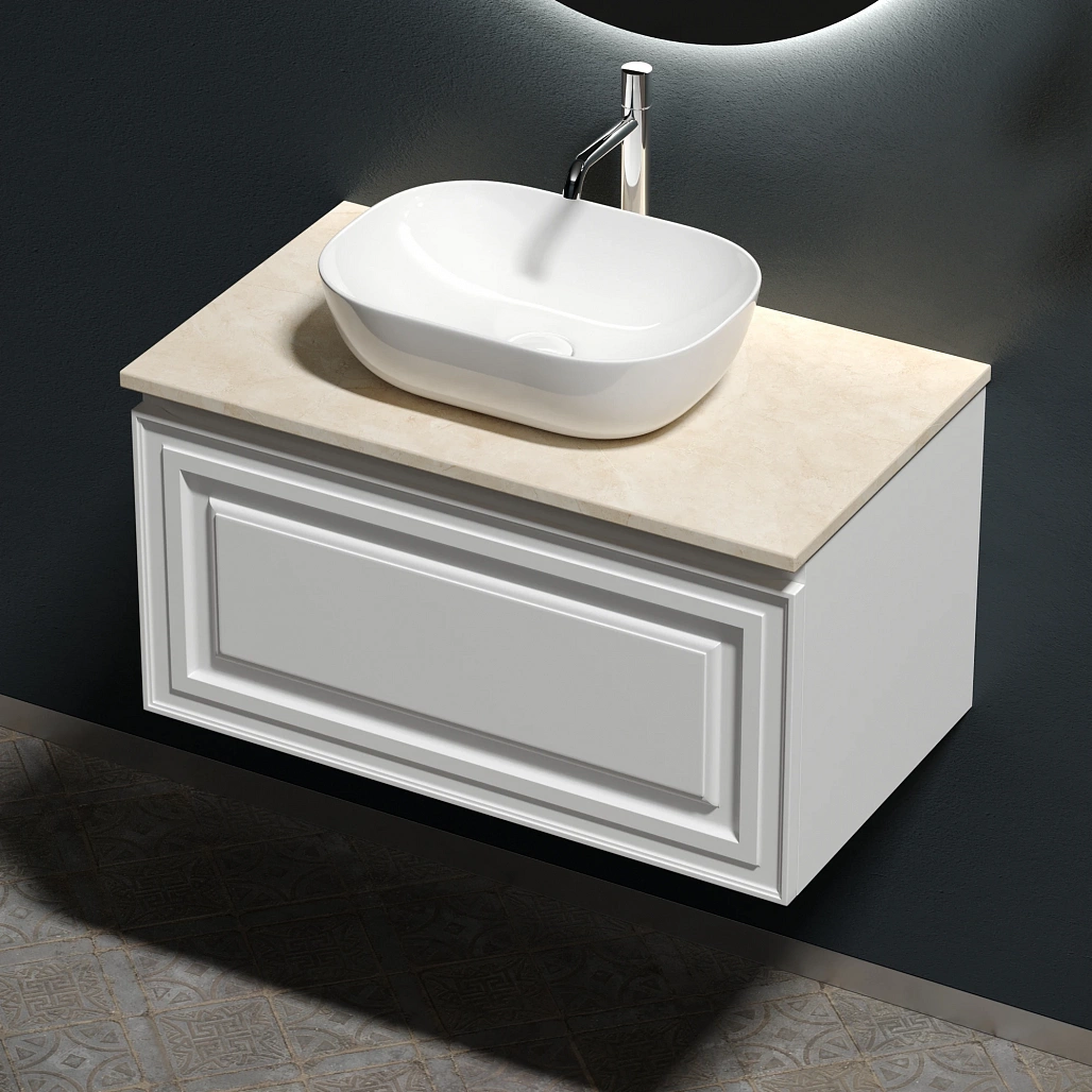 Тумба под столешницу Sancos Самая / Very 79x44,5x40,6 подвесная, белый матовый / bianco, столешница с отверстием под смеситель, креман / kreman — МЕБ009976 — фото 6