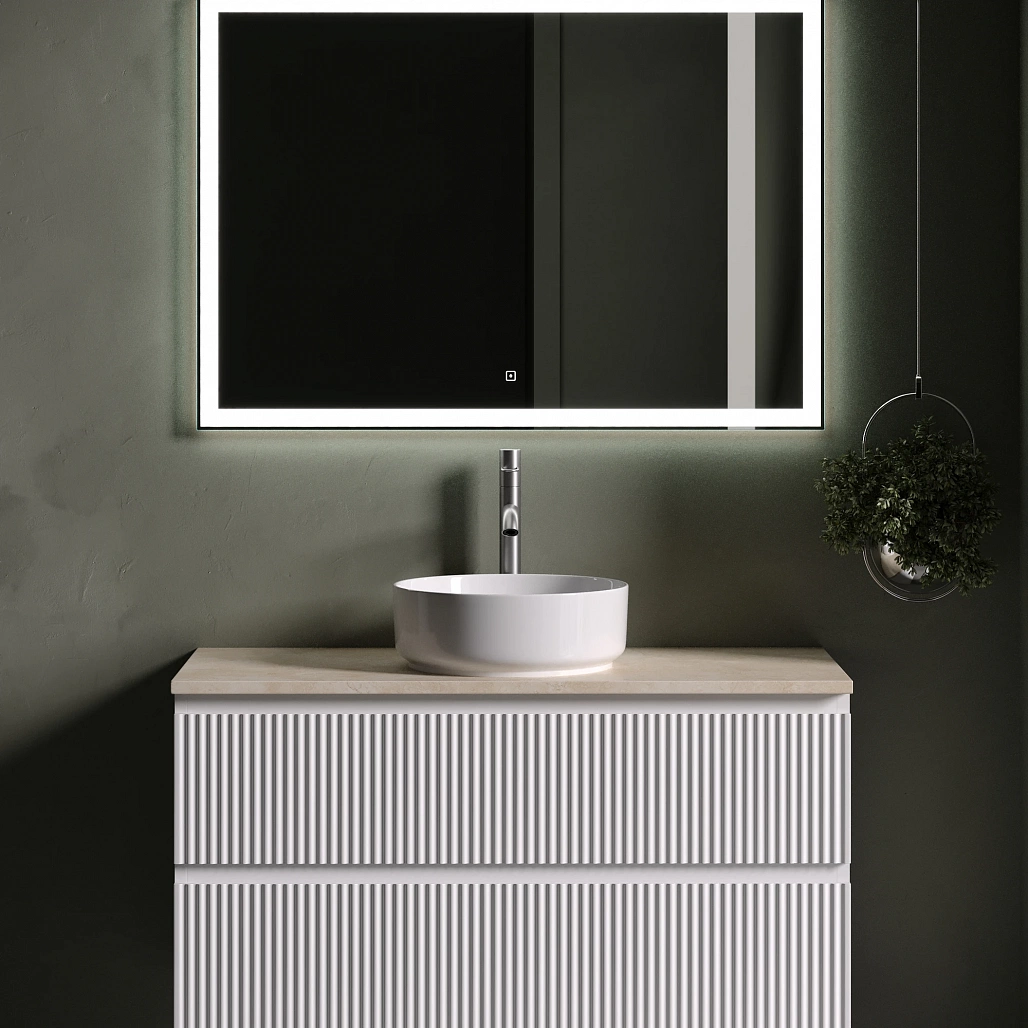 Тумба под столешницу Sancos Сноб Р / Snob R 99,5x44,5x50 подвесная, пыльная роза / doha soft, столешница с отверстием под смеситель, креман / kreman — МЕБ009490 — фото 2