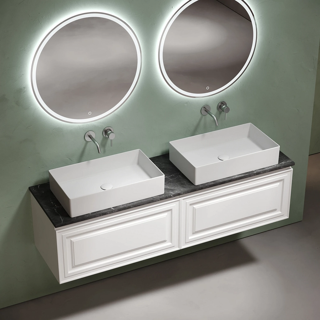 Тумба под столешницу Sancos Самая / Very 79x44,5x40,6 подвесная, белый матовый / bianco, столешница 160 см, без отверстия под смеситель, черное небо / black sky — МЕБ009665 — фото 3