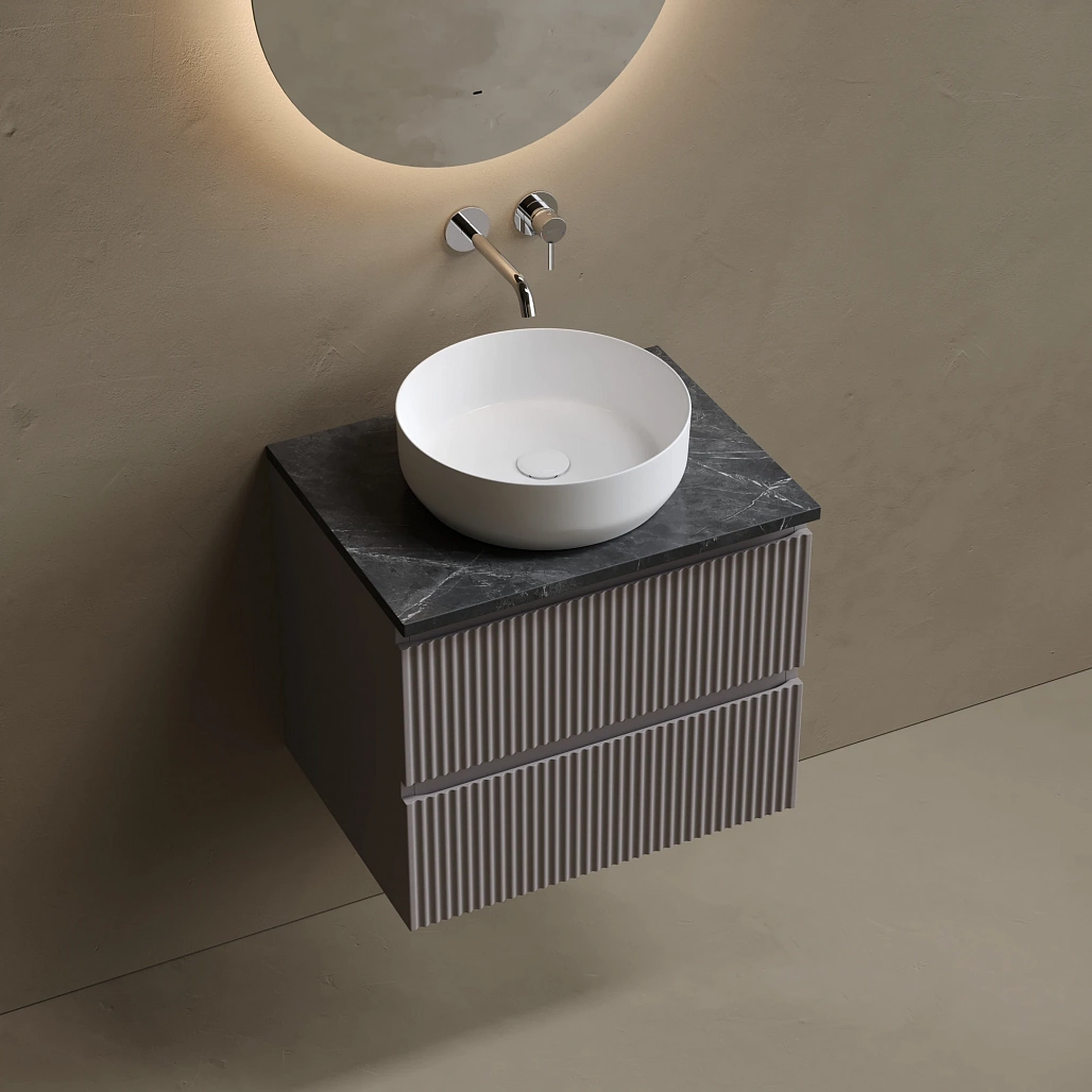 Тумба под столешницу Sancos Сноб Р / Snob R 59x44,5x50 подвесная, белый матовый / bianco, столешница без отверстия под смеситель, черное небо / black sky — МЕБ009841 — фото 3
