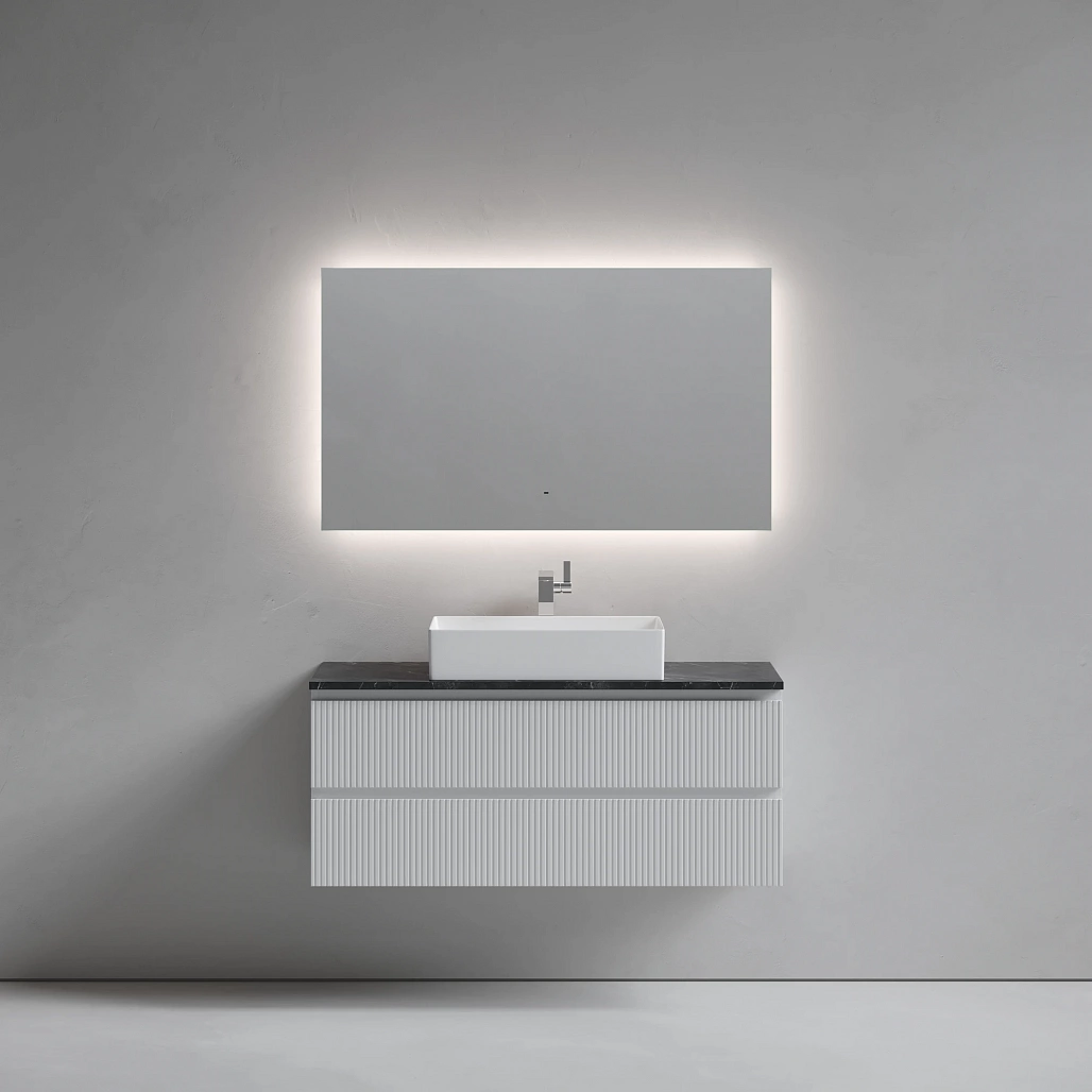 Тумба под столешницу Sancos Сноб T / Snob T 119,5x44,5x50 подвесная, белый матовый / bianco, столешница с отверстием под смеситель, черное небо / black sky — МЕБ009884 — фото 2