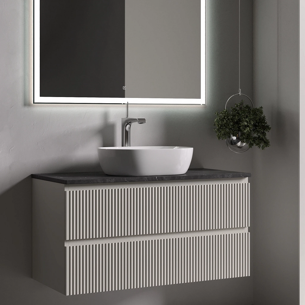 Тумба под столешницу Sancos Сноб Р / Snob R 99,5x44,5x50 подвесная, бежевый матовый / beige soft, столешница с отверстием под смеситель, черное небо / black sky — МЕБ009750 — фото 5