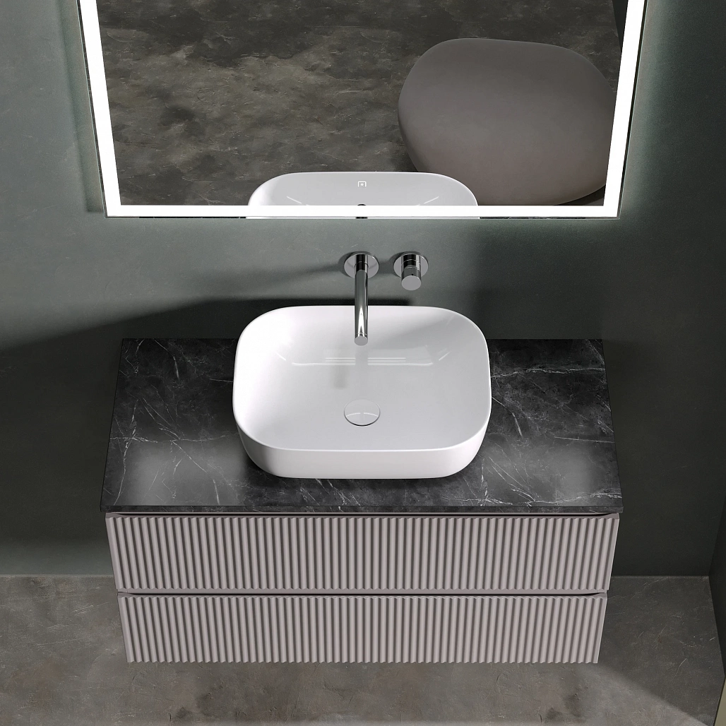 Тумба под столешницу Sancos Сноб Р / Snob R 99,5x44,5x50 подвесная, белый матовый / bianco, столешница без отверстия под смеситель, черное небо / black sky — МЕБ009761 — фото 3