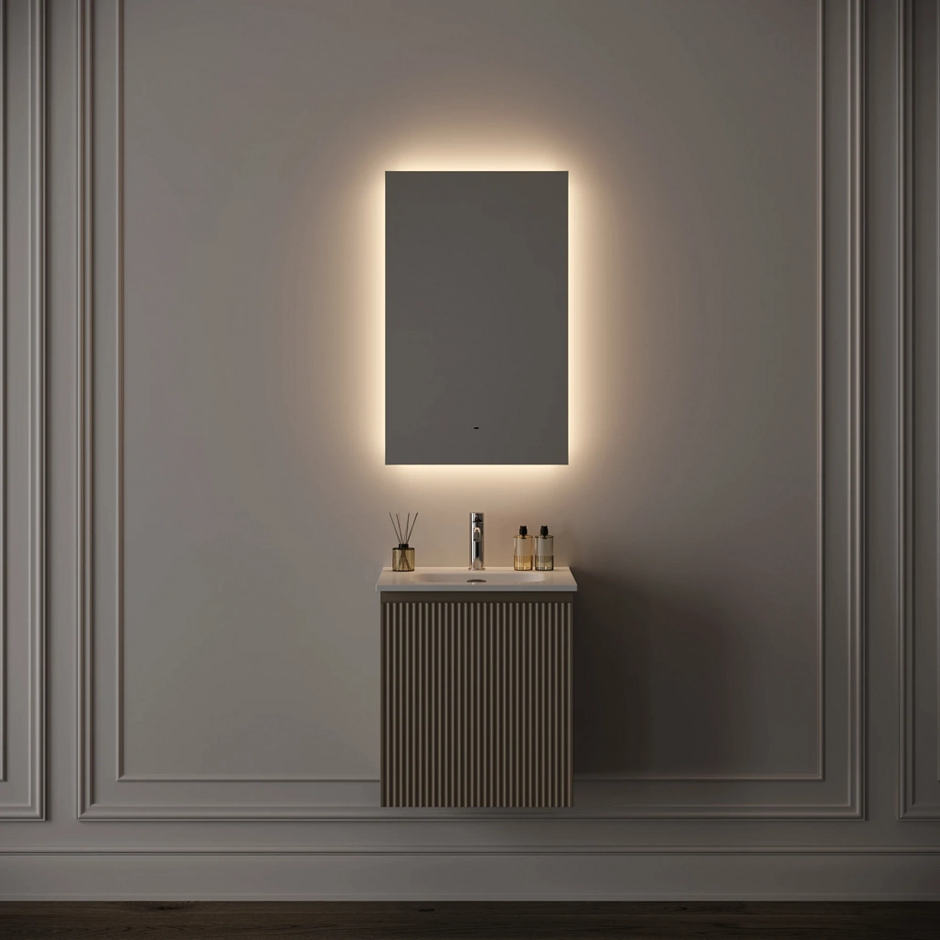 Зеркало Sancos Поле 2.0 / Square 2.0 50x80 светодиодная подсветка 2700K/4000K/5000K, антизапотевание, управление взмахом руки, диммируемая регулировка подсветки — ЗЕР010404 — фото 10
