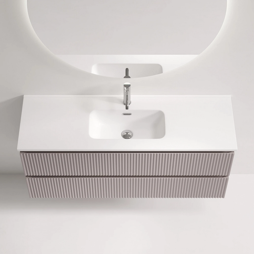 Тумба под раковину Sancos Сноб Р 390 / Snob R 390 119,5x39x50 подвесная, два ящика, пыльная роза / doha soft — МЕБ009279 — фото 5