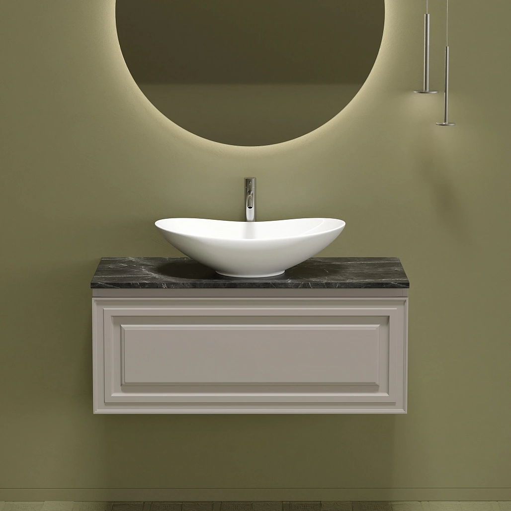 Тумба под столешницу Sancos Самая / Very 99,5x44,5x40,6 подвесная, пыльная роза / doha soft, столешница с отверстием под смеситель, черное небо / black sky — МЕБ009647 — фото 4