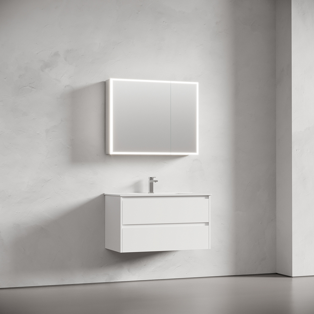 Зеркальный шкаф Sancos Реформа / Evoke 90x70 светодиодная подсветка, корпус из алюминия, розетка 220V, разъемы USB и Type-C, бесконтактное управление, серый — МЕБ010314 — фото 2