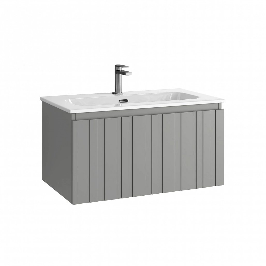 Тумба под раковину Sancos Ламель / Lamel 79x44,5x40,6 подвесная, один ящик, тёплый серый — МЕБ008961 — фото 1