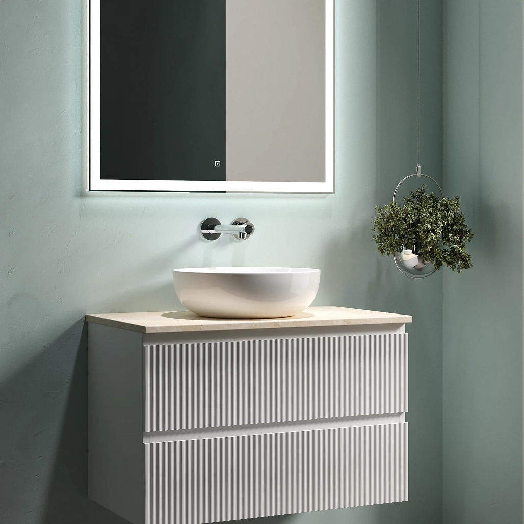 Тумба под столешницу Sancos Сноб Р / Snob R 79x44,5x50 подвесная, белый матовый / bianco, столешница без отверстия под смеситель, креман / kreman — МЕБ009752 — фото 5