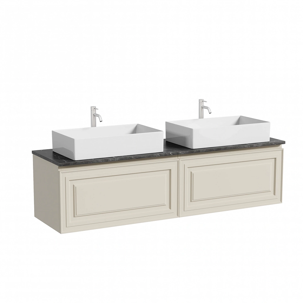 Тумба под столешницу Sancos Самая / Very 79x44,5x40,6 подвесная, бежевый матовый / beige soft, столешница 160 см, с отверстием под смеситель, черное небо / black sky — МЕБ009691 — фото 1