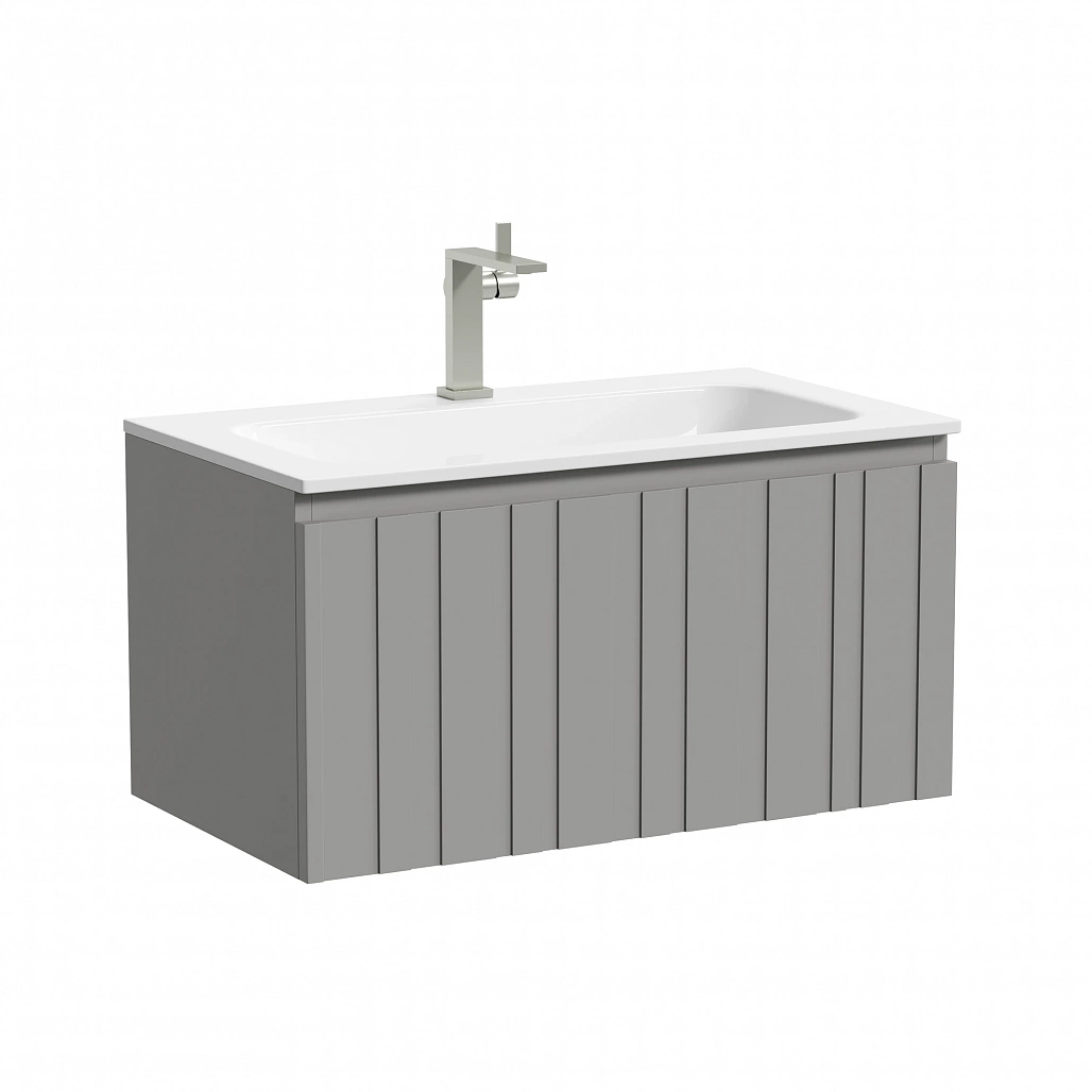 Тумба под раковину Sancos Ламель / Lamel 79x44,5x40,6 подвесная, один ящик, тёплый серый — МЕБ008973 — фото 1