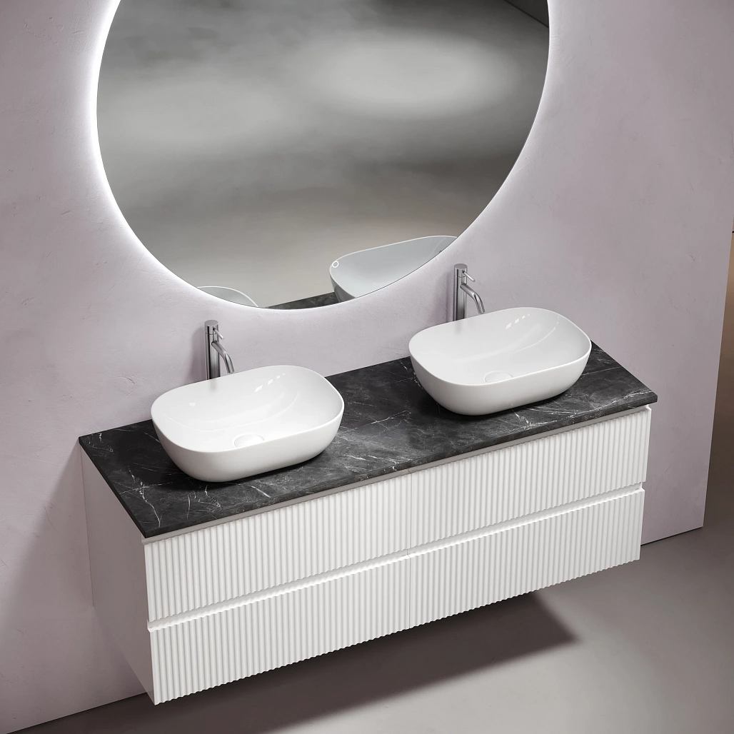 Тумба под столешницу Sancos Сноб Р / Snob R 69x44,5x50 подвесная, белый матовый / bianco, столешница 140 см, с отверстием под смеситель, черное небо / black sky — МЕБ009775 — фото 3