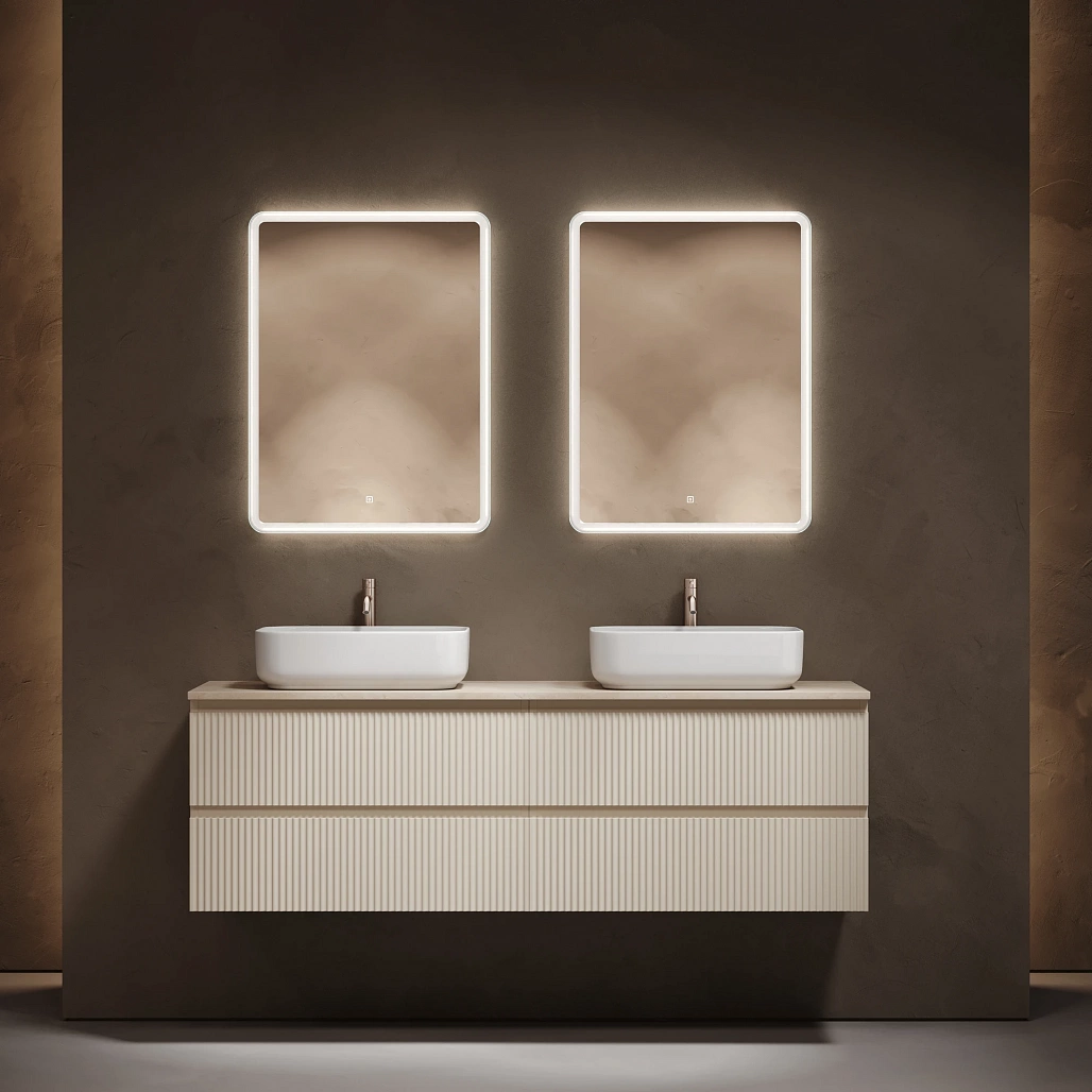 Тумба под столешницу Sancos Сноб Р / Snob R 79x44,5x50 подвесная, бежевый матовый / beige soft, столешница 160 см, с отверстием под смеситель, креман / kreman — МЕБ009806 — фото 2