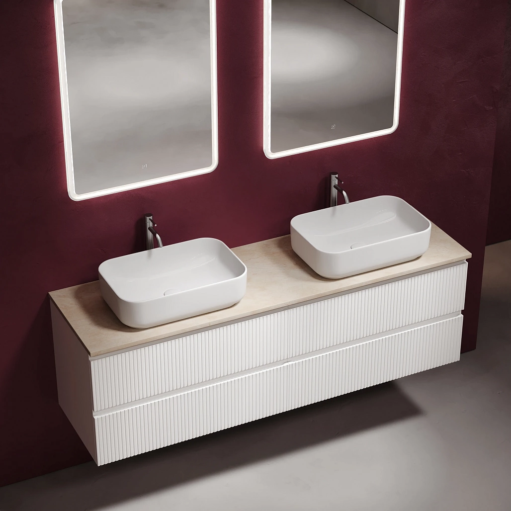 Тумба под столешницу Sancos Сноб Р / Snob R 79x44,5x50 подвесная, белый матовый / bianco, столешница 160 см, с отверстием под смеситель, креман / kreman — МЕБ009782 — фото 4