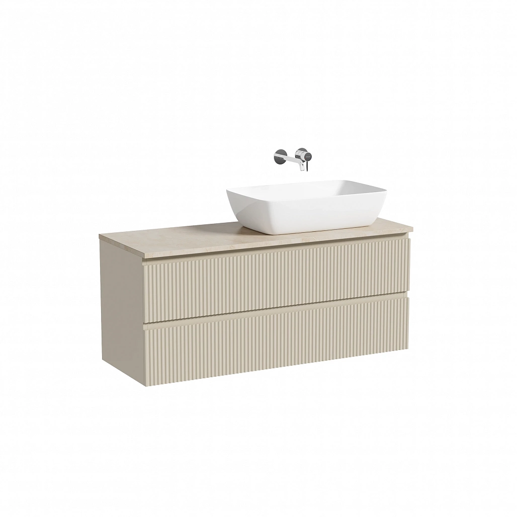 Тумба под столешницу Sancos Сноб Р / Snob R 119,5x44,5x50 правая, подвесная, белый матовый / bianco, столешница без отверстия под смеситель, креман / kreman — МЕБ009829 — фото 1