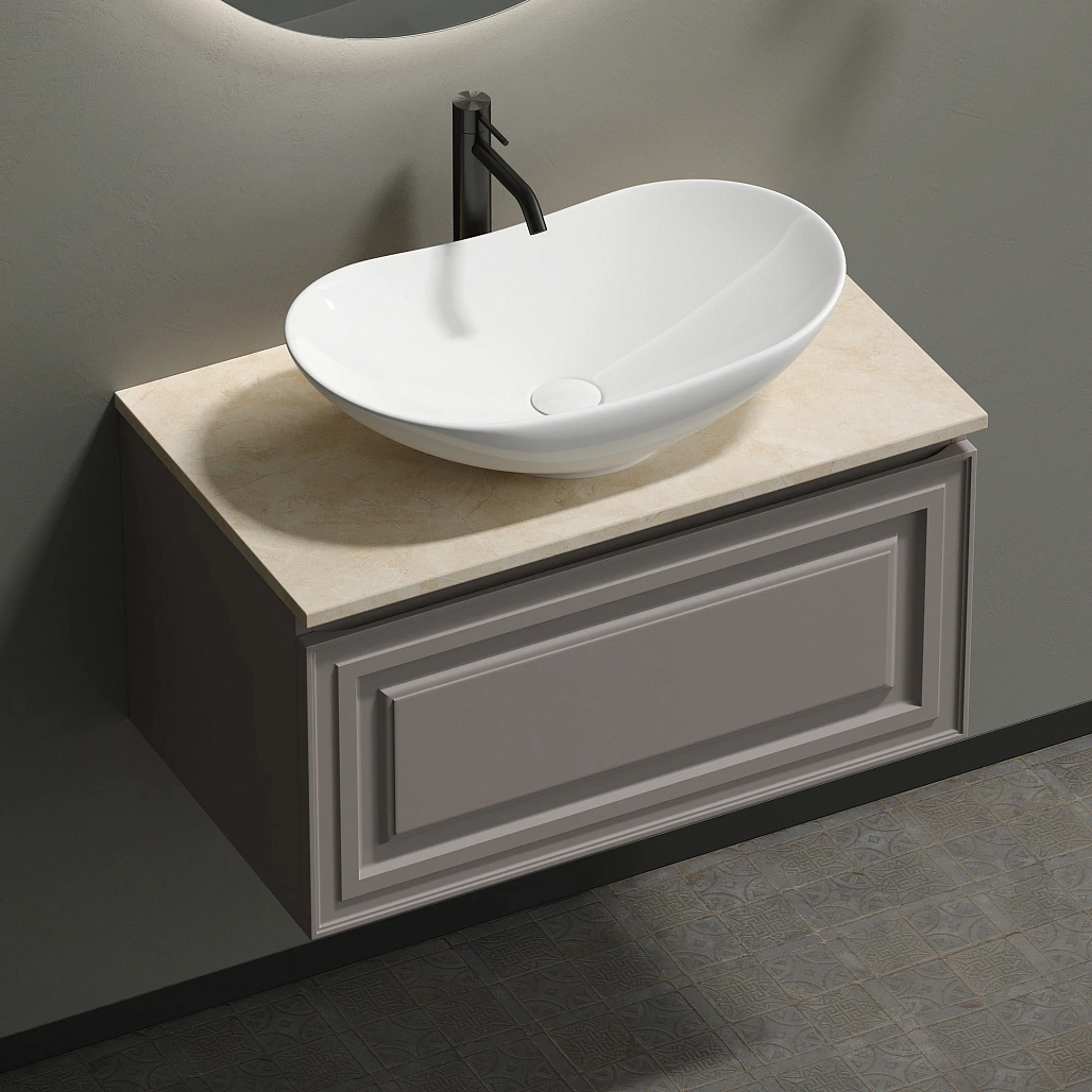 Тумба под столешницу Sancos Самая / Very 79x44,5x40,6 подвесная, пыльная роза / doha soft, столешница с отверстием под смеситель, креман / kreman — МЕБ009643 — фото 4