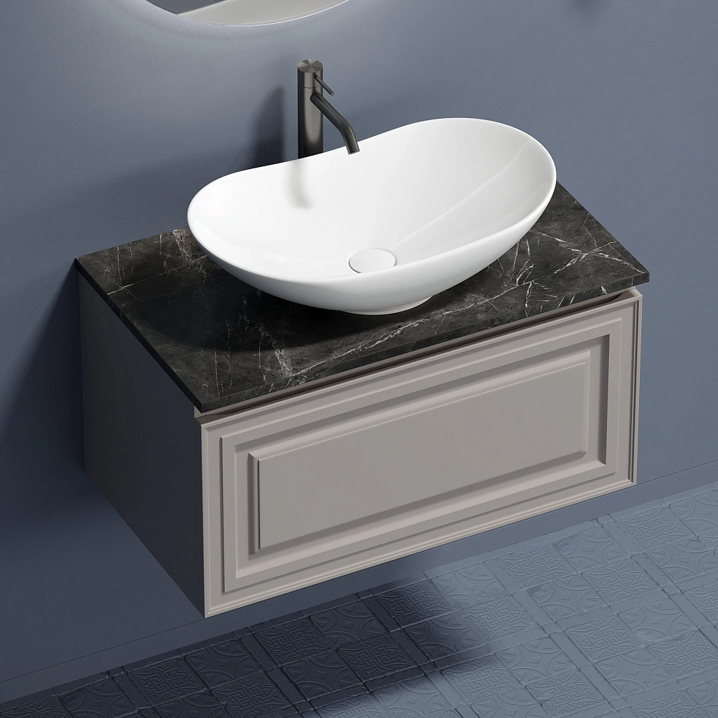 Тумба под столешницу Sancos Самая / Very 79x44,5x40,6 подвесная, пыльная роза / doha soft, столешница с отверстием под смеситель, черное небо / black sky — МЕБ009644 — фото 4