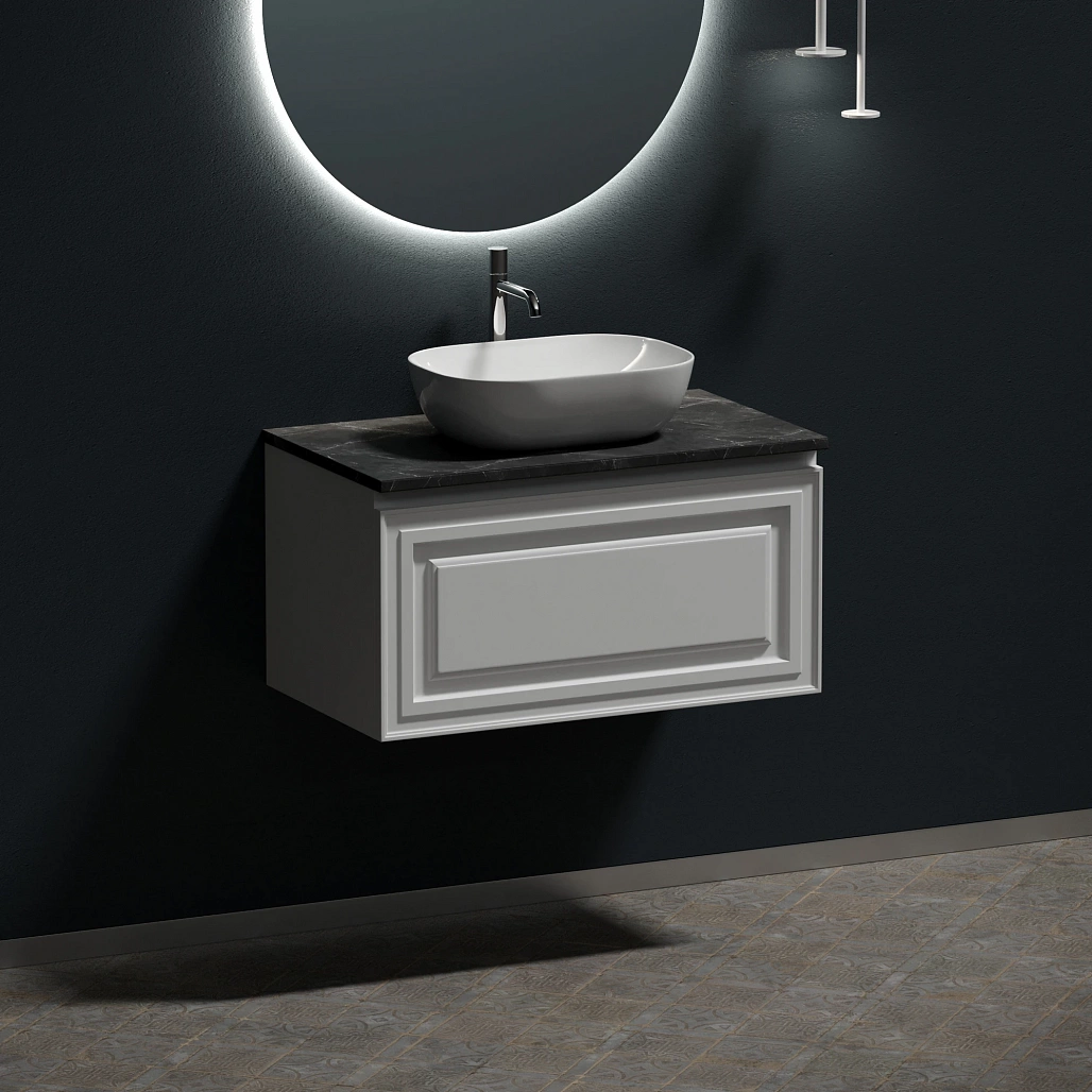Тумба под столешницу Sancos Самая / Very 79x44,5x40,6 подвесная, белый матовый / bianco, столешница с отверстием под смеситель, черное небо / black sky — МЕБ009975 — фото 2