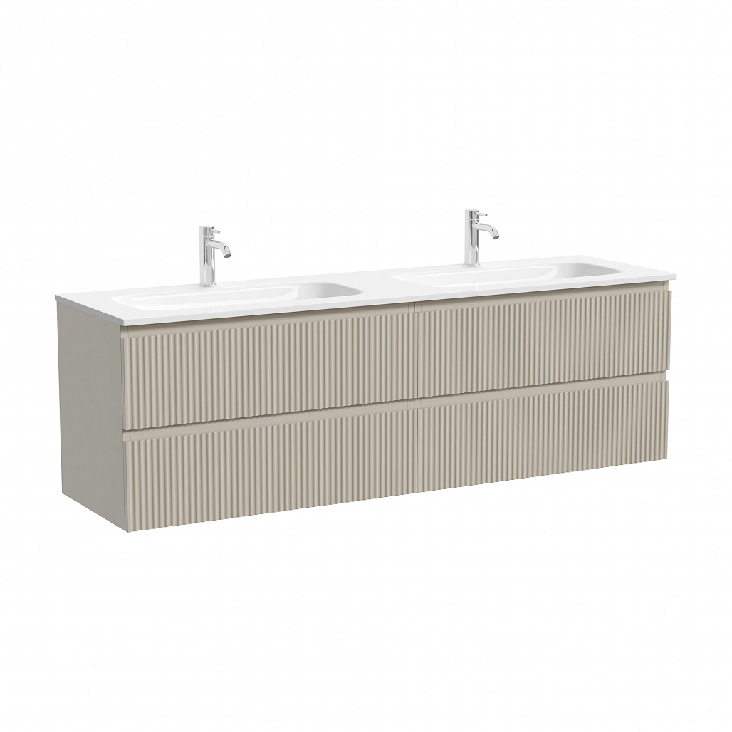 Тумба под раковину Sancos Сноб Р / Snob R 79x44,5x50 подвесная, два ящика, раковина 160 с отверстием под смеситель, бежевый матовый / beige soft — МЕБ009323 — фото 1