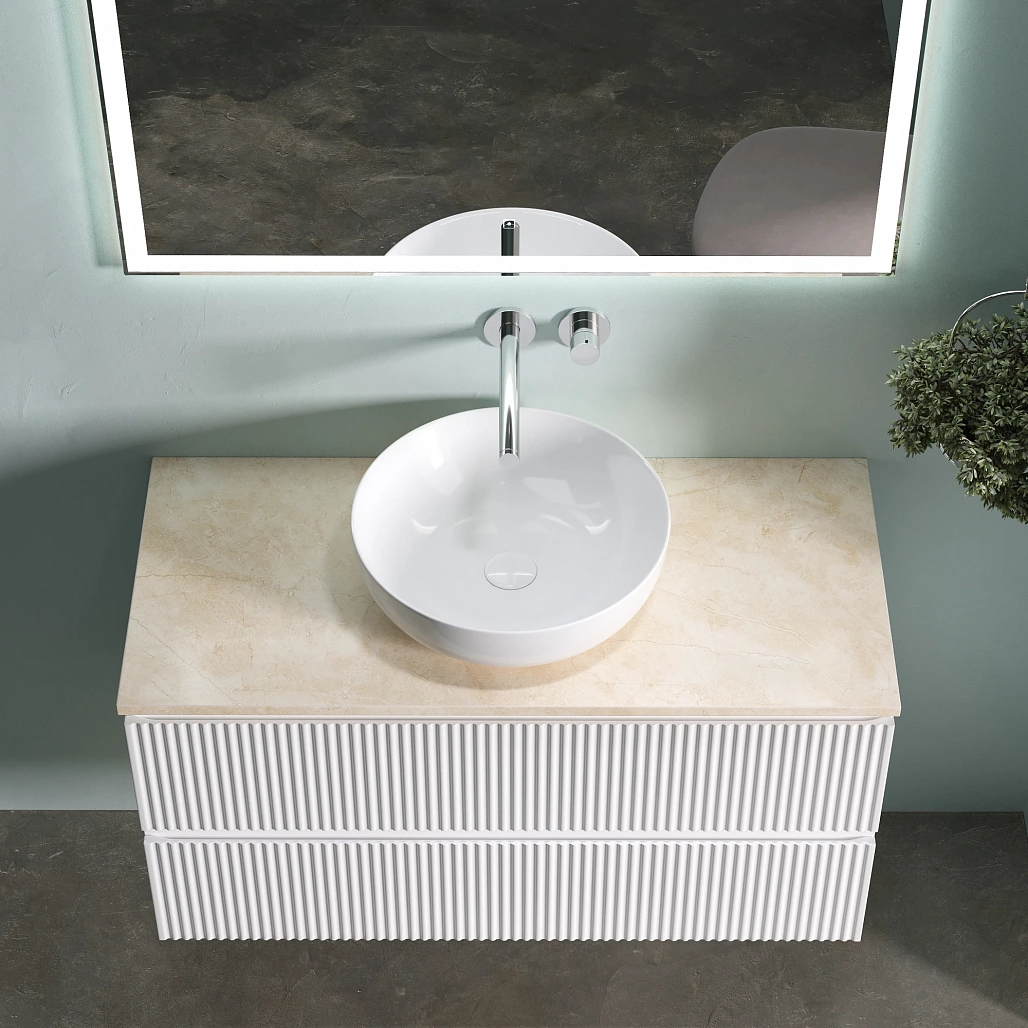 Тумба под столешницу Sancos Сноб Р / Snob R 99,5x44,5x50 подвесная, пыльная роза / doha soft, столешница без отверстия под смеситель, креман / kreman — МЕБ009756 — фото 4