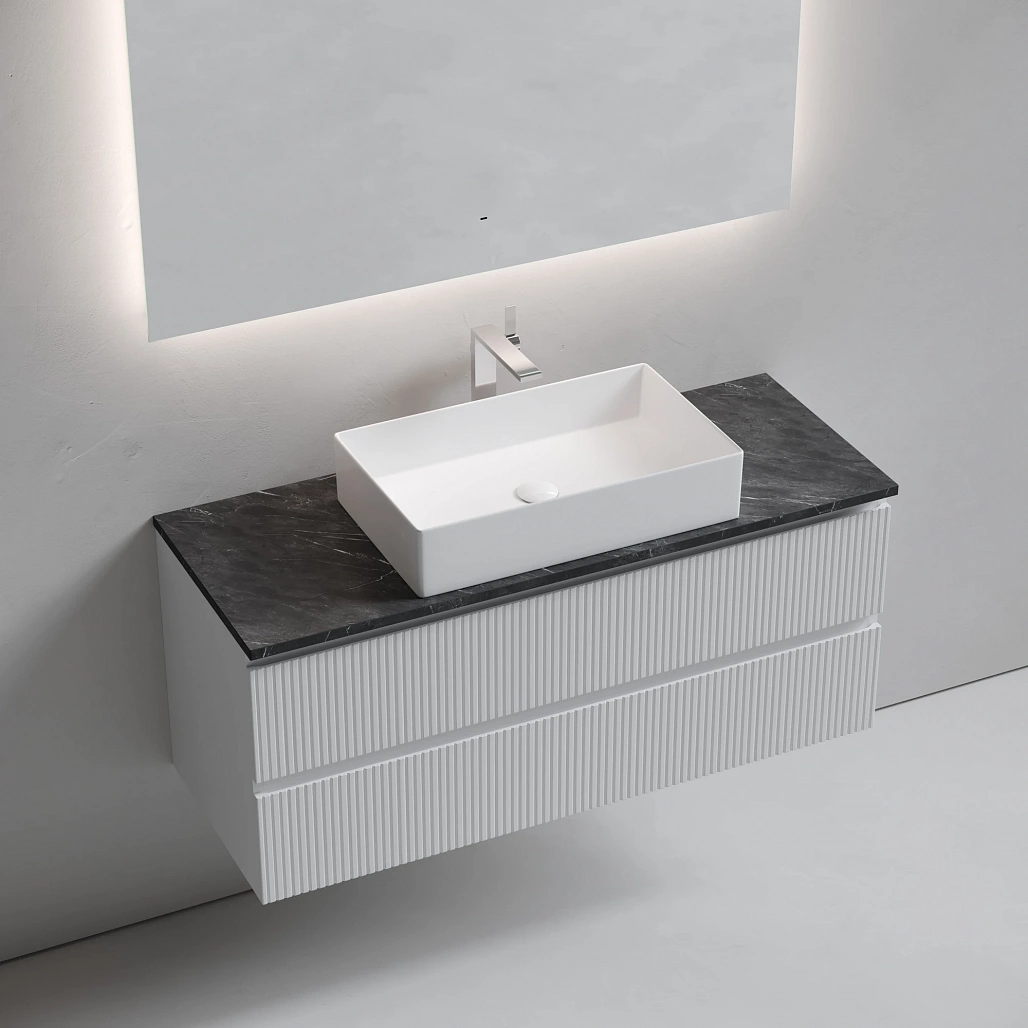 Тумба под столешницу Sancos Сноб T / Snob T 119,5x44,5x50 подвесная, белый матовый / bianco, столешница с отверстием под смеситель, черное небо / black sky — МЕБ009884 — фото 3