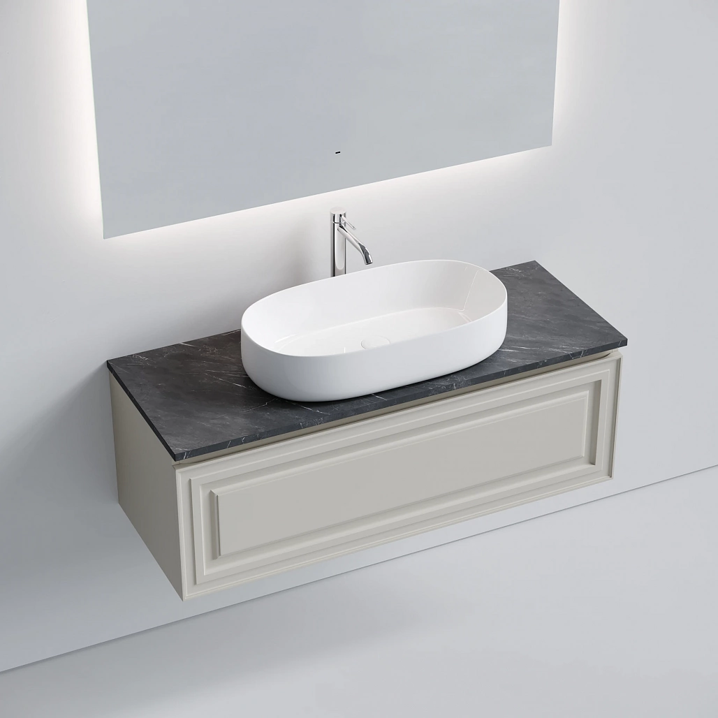 Тумба под столешницу Sancos Самая / Very 119,5x44,5x40,6 подвесная, бежевый матовый / beige soft, столешница с отверстием под смеситель, черное небо / black sky — МЕБ009675 — фото 3
