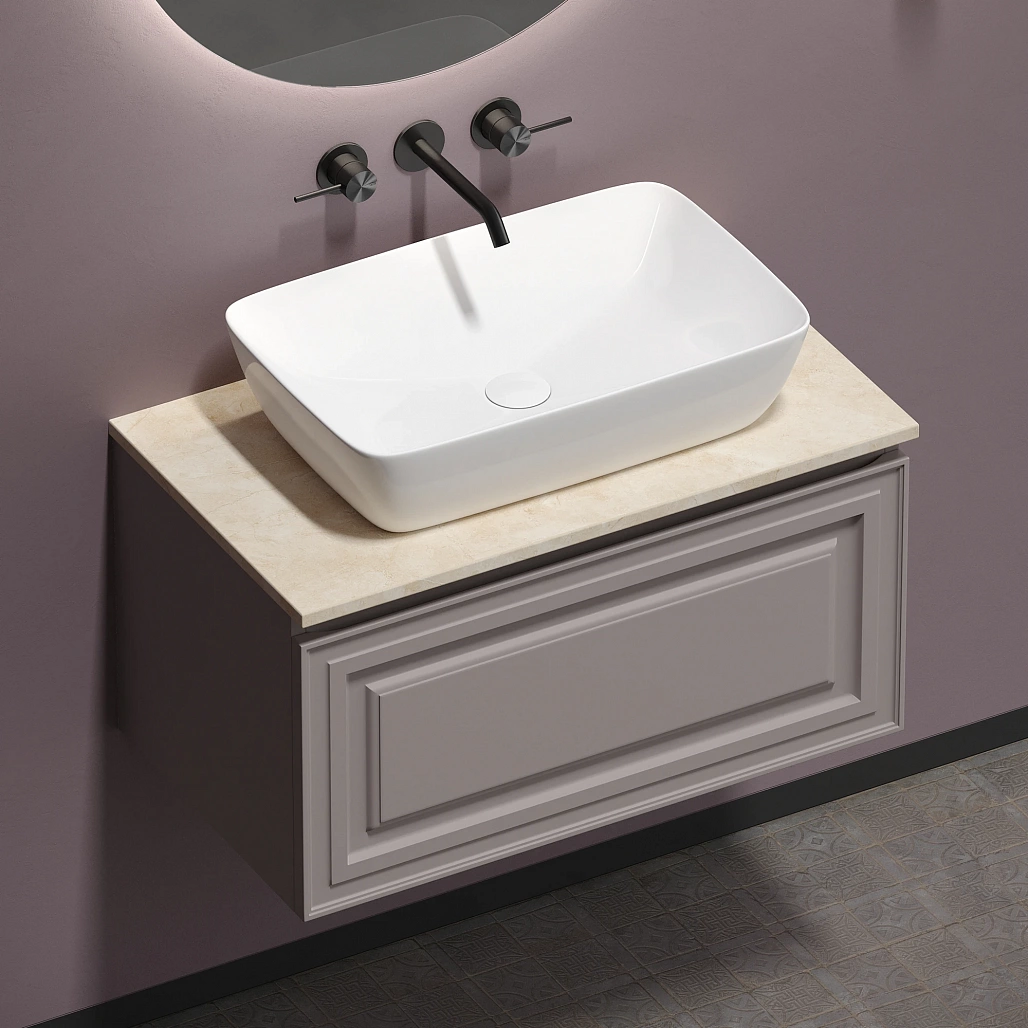 Тумба под столешницу Sancos Самая / Very 79x44,5x40,6 подвесная, пыльная роза / doha soft, столешница без отверстия под смеситель, креман / kreman — МЕБ009503 — фото 7