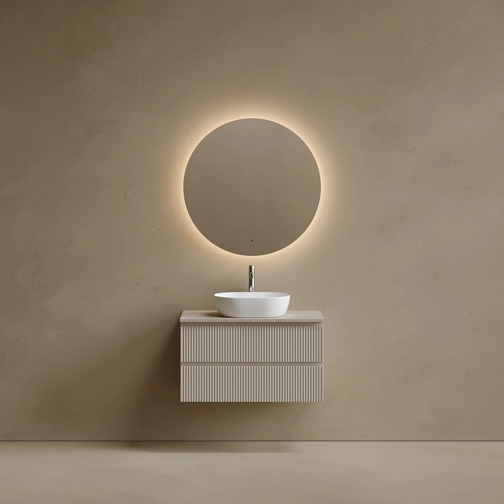 Тумба под столешницу Sancos Сноб Р / Snob R 89x44,5x50 подвесная, бежевый матовый / beige soft, столешница с отверстием под смеситель, креман / kreman — МЕБ009810 — фото 2