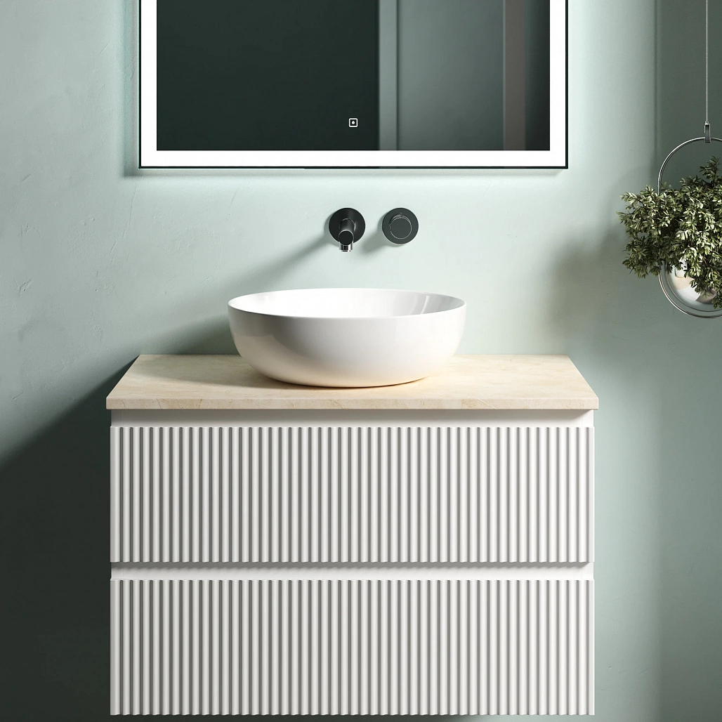 Тумба под столешницу Sancos Сноб Р / Snob R 79x44,5x50 подвесная, белый матовый / bianco, столешница без отверстия под смеситель, креман / kreman — МЕБ009752 — фото 3