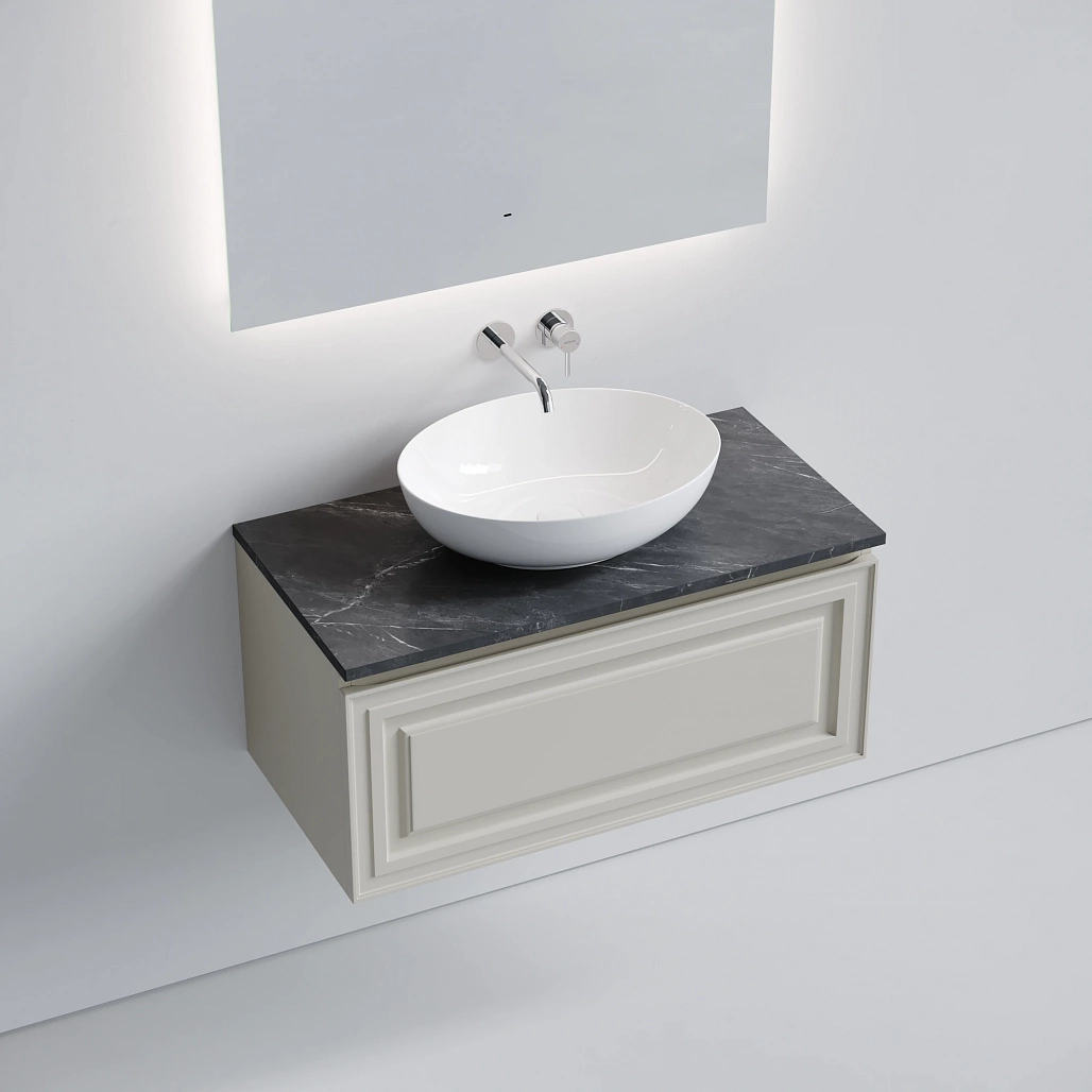 Тумба под столешницу Sancos Самая / Very 89x44,5x40,6 подвесная, бежевый матовый / beige soft, столешница без отверстия под смеситель, черное небо / black sky — МЕБ009693 — фото 3