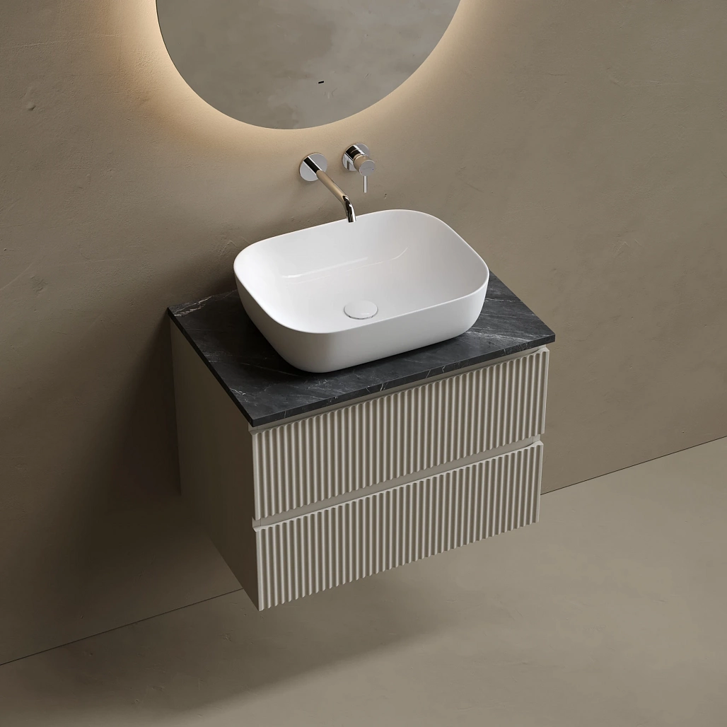Тумба под столешницу Sancos Сноб Р / Snob R 69x44,5x50 подвесная, темный антрацит матовый, столешница без отверстия под смеситель, черное небо / black sky — МЕБ009801 — фото 2