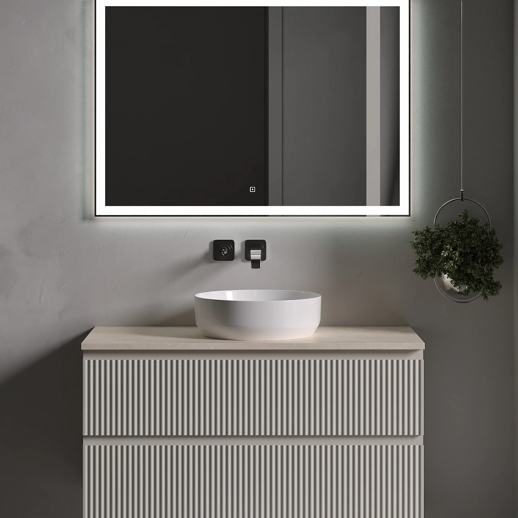 Тумба под столешницу Sancos Сноб Р / Snob R 99,5x44,5x50 подвесная, бежевый матовый / beige soft, столешница без отверстия под смеситель, креман / kreman — МЕБ009488 — фото 2