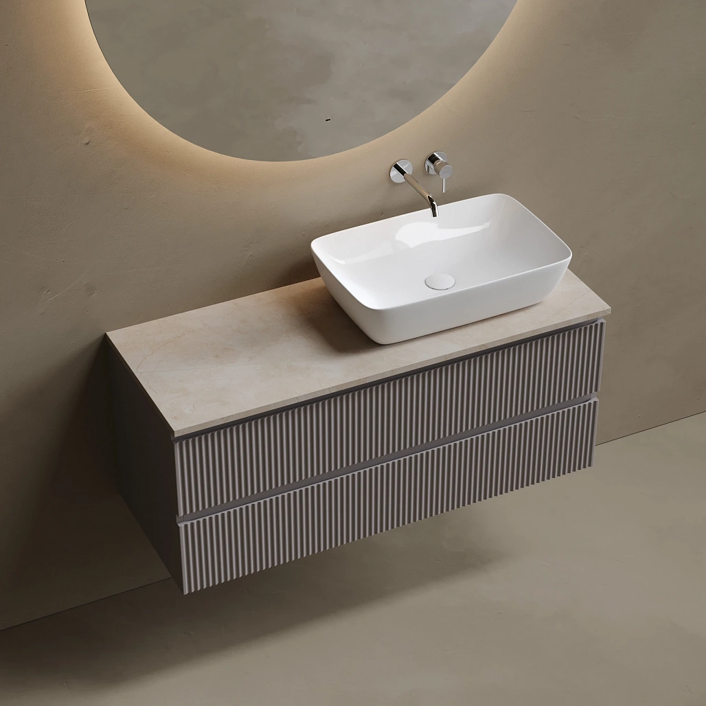 Тумба под столешницу Sancos Сноб Р / Snob R 119,5x44,5x50 правая, подвесная, темный антрацит матовый, столешница без отверстия под смеситель, креман / kreman — МЕБ009832 — фото 3