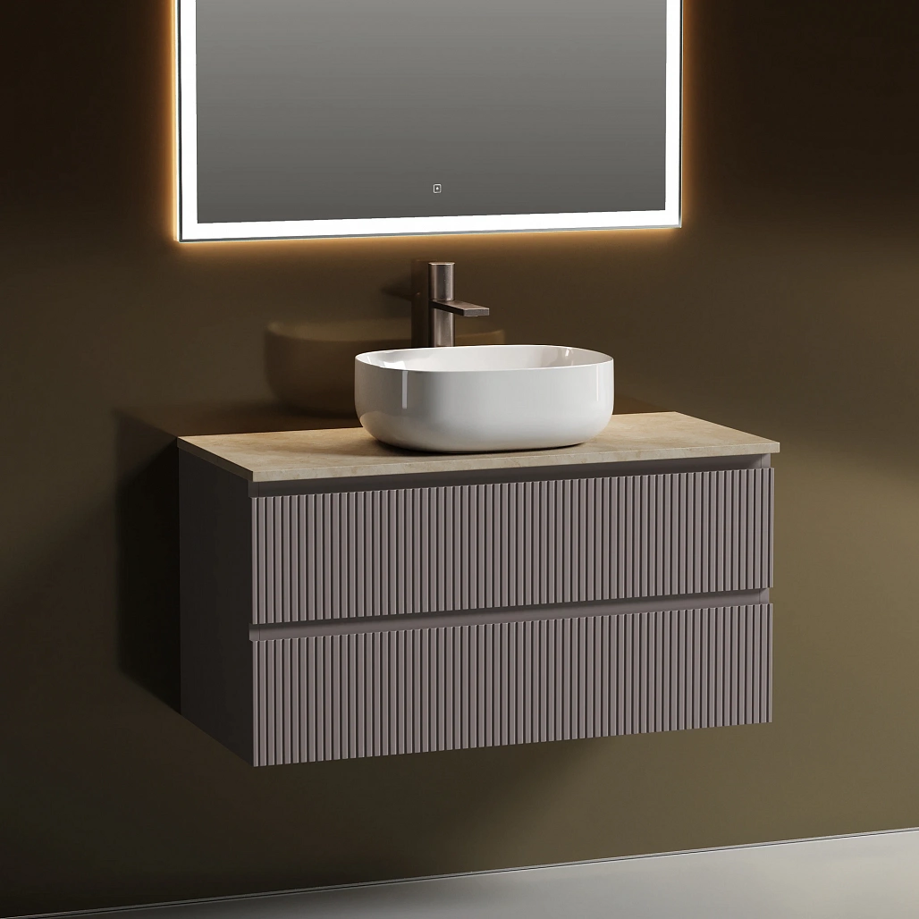Тумба под столешницу Sancos Сноб T / Snob T 99,5x44,5x50 подвесная, пыльная роза / doha soft, столешница с отверстием под смеситель, креман / kreman — МЕБ009880 — фото 2